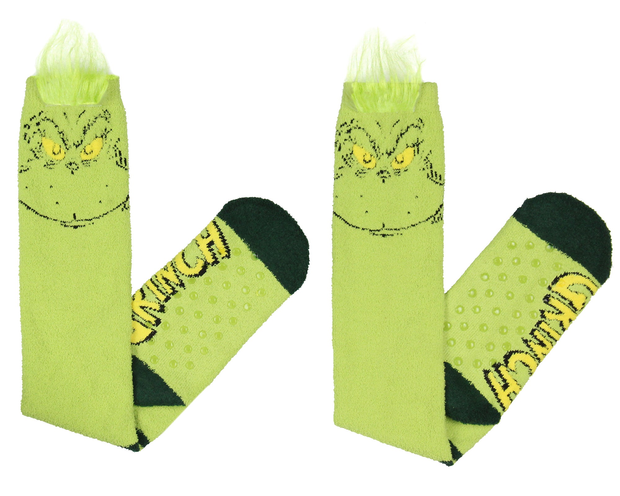 Dr Seuss The Grinch Women's Christmas Plush Grinch Face Knee-High Gripper Sock