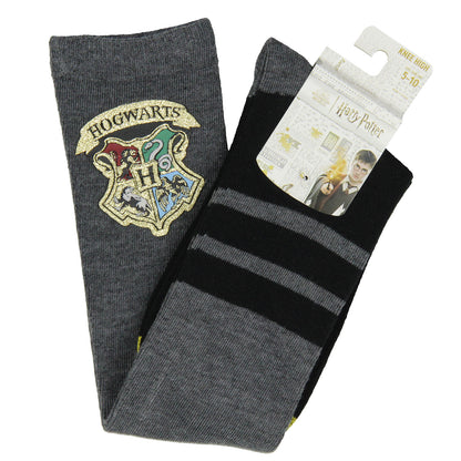 Harry Potter Women's Glitter Hogwarts Crest Embroidered Patch Knee High Socks