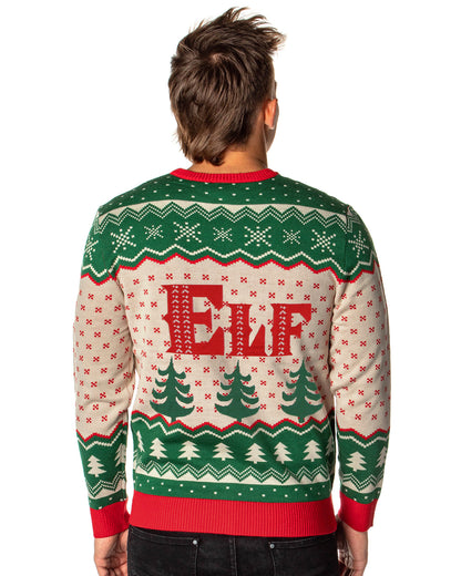 ELF The Movie Men's Raised By Elves Ugly Sweater for Christmas Knit Pullover