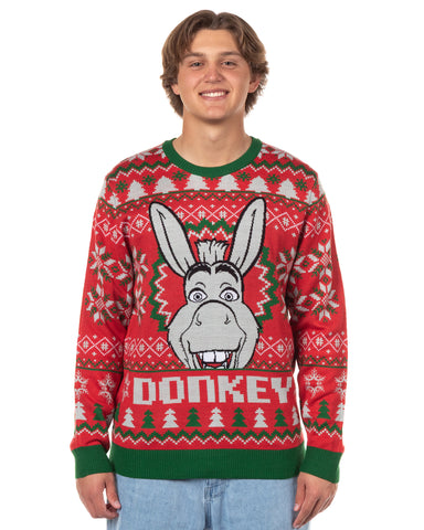 Shrek Ugly Sweater for Christmas Men's Donkey Fair Isle Holiday Knit Pullover