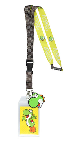 Super Mario Bros Yoshi Lanyard Badge Holder with 2.5" Rubber Yoshi Pendant