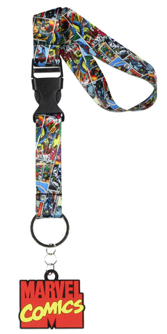 Marvel Comic Book Pages Wristlet Strap Lanyard for Keys with 2" Rubber Keychain