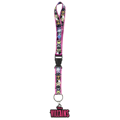 Disney Villains Chibi Print Wrist Strap Lanyard for Keys with 2" Rubber Keychain