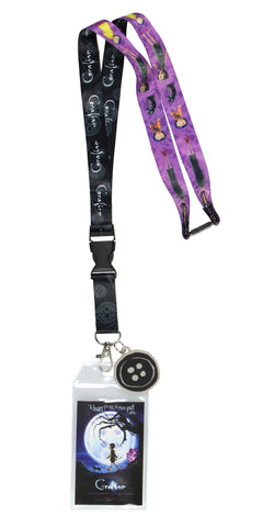 Coraline Lanyard Badge Holder Reversible Design with 2" Button Rubber Pendant