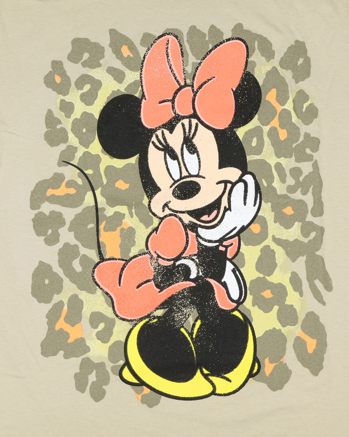 Disney Women's Minnie Mouse Distressed Classic Pose Leopard T-Shirt