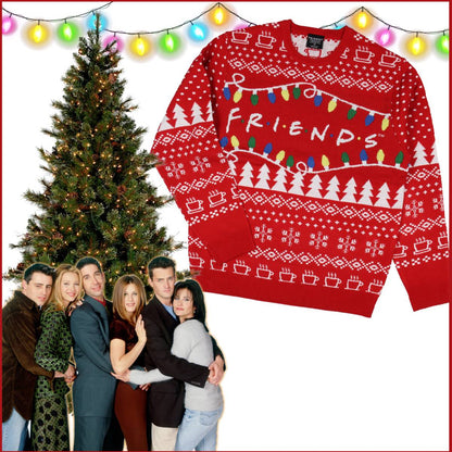 Friends TV Series Men's Logo And Holiday Lights Ugly Sweater for Christmas