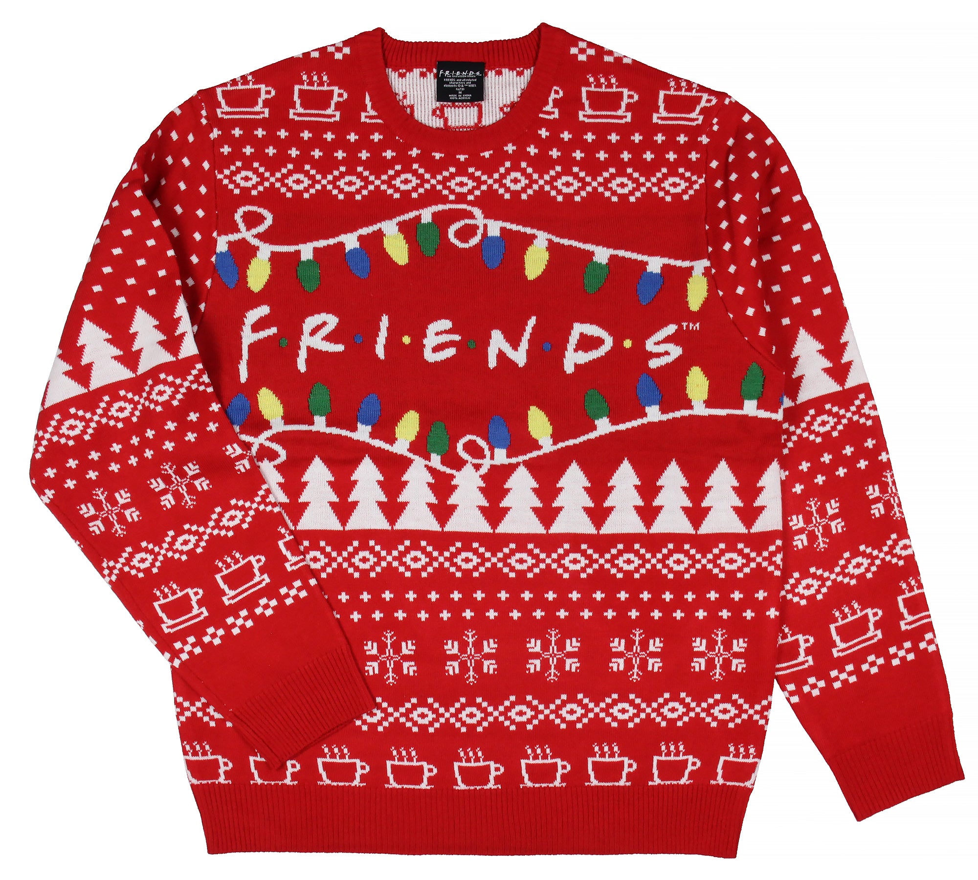 Friends TV Series Men's Logo And Holiday Lights Ugly Sweater for Christmas
