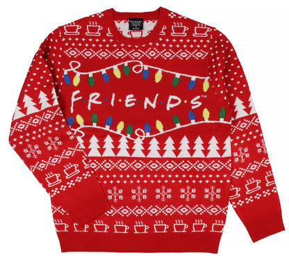 Friends TV Series Men's Logo And Holiday Lights Ugly Sweater for Christmas