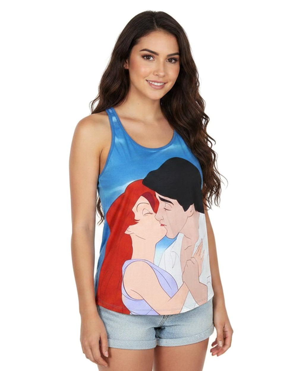 Disney The Little Mermaid Kiss The Girl Blue Keyhole Tank Top