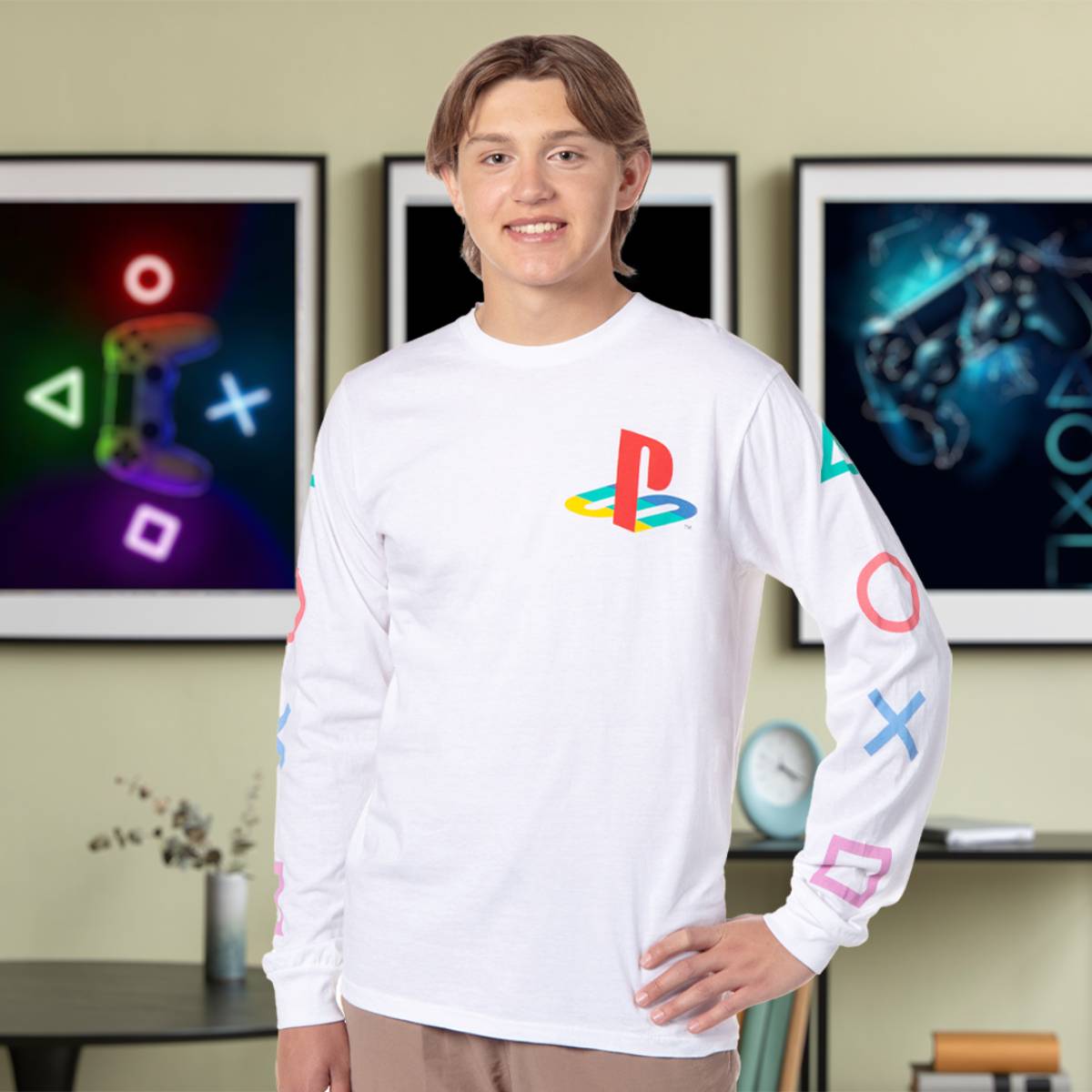 PlayStation Men's Console Controller Button s Long Sleeve T-Shirt Adult