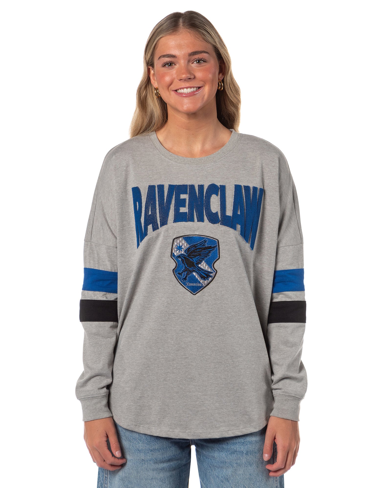 Harry Potter Houses Embroidered Varsity Jersey Pullover Long Sleeve Tops For Women - Gryffindor, Ravenclaw, Slytherin, Hufflepuff