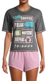 Women's Friends TV Show Pajama Set 3 PC Burnout Shirt Shorts W/ Crew Socks