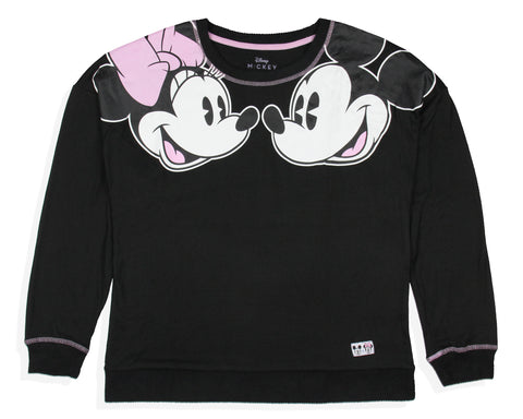 Disney Women's Minnie and Mickey Face To Face L/S Lounge Pajama Top