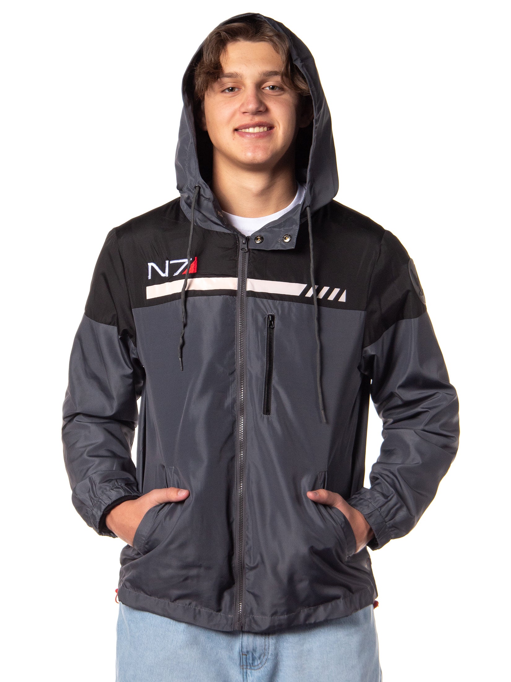 Mass Effect Men's N7 Logo Special Tactics Windbreaker Jacket With Hood
