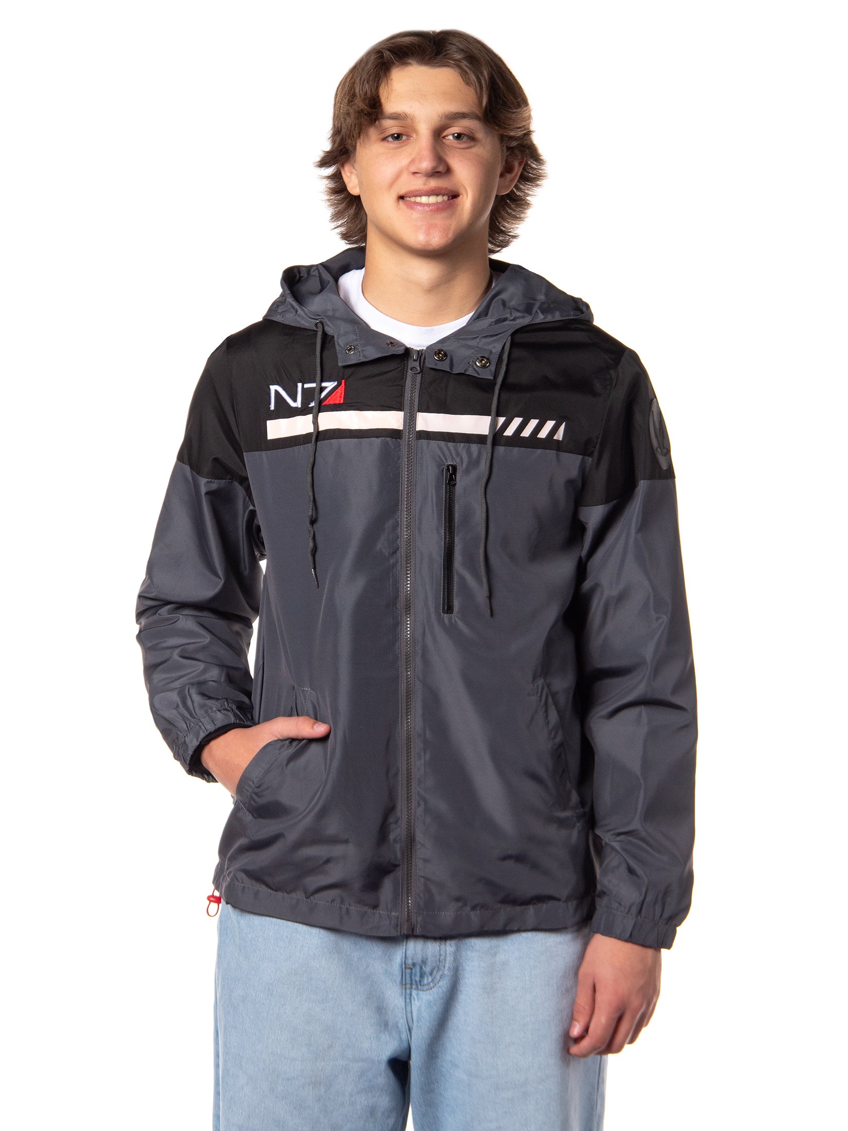 Mass Effect Men's N7 Logo Special Tactics Windbreaker Jacket With Hood