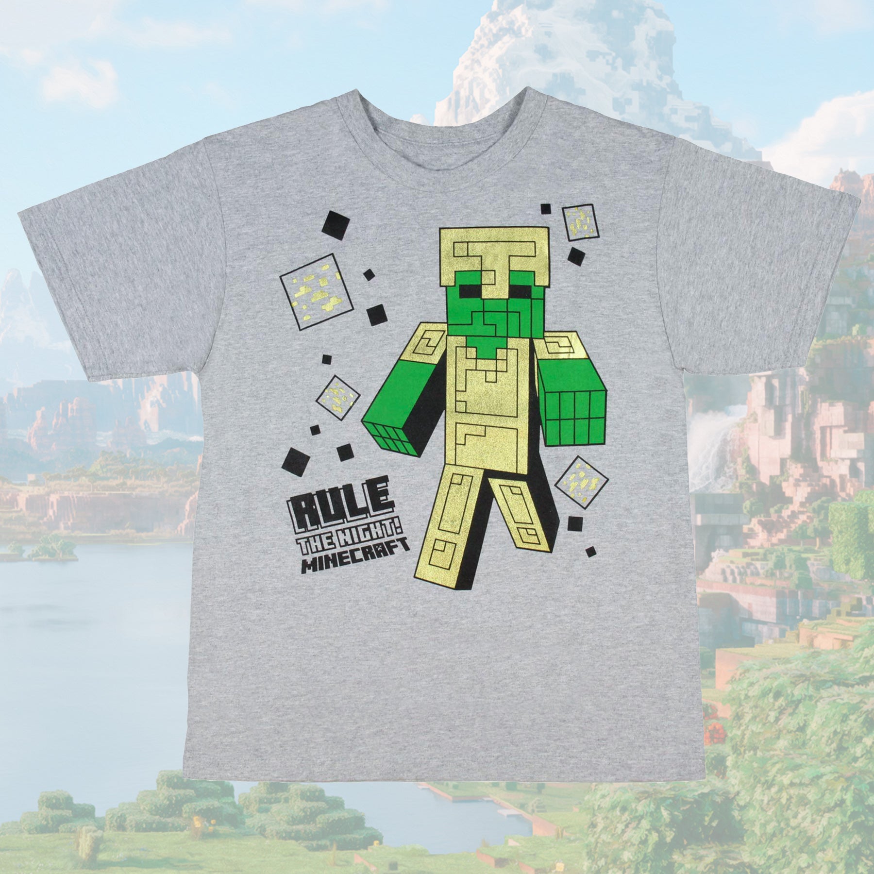 Minecraft Boy's Rule the Night Zombie Gold Armor T-Shirt (SM)