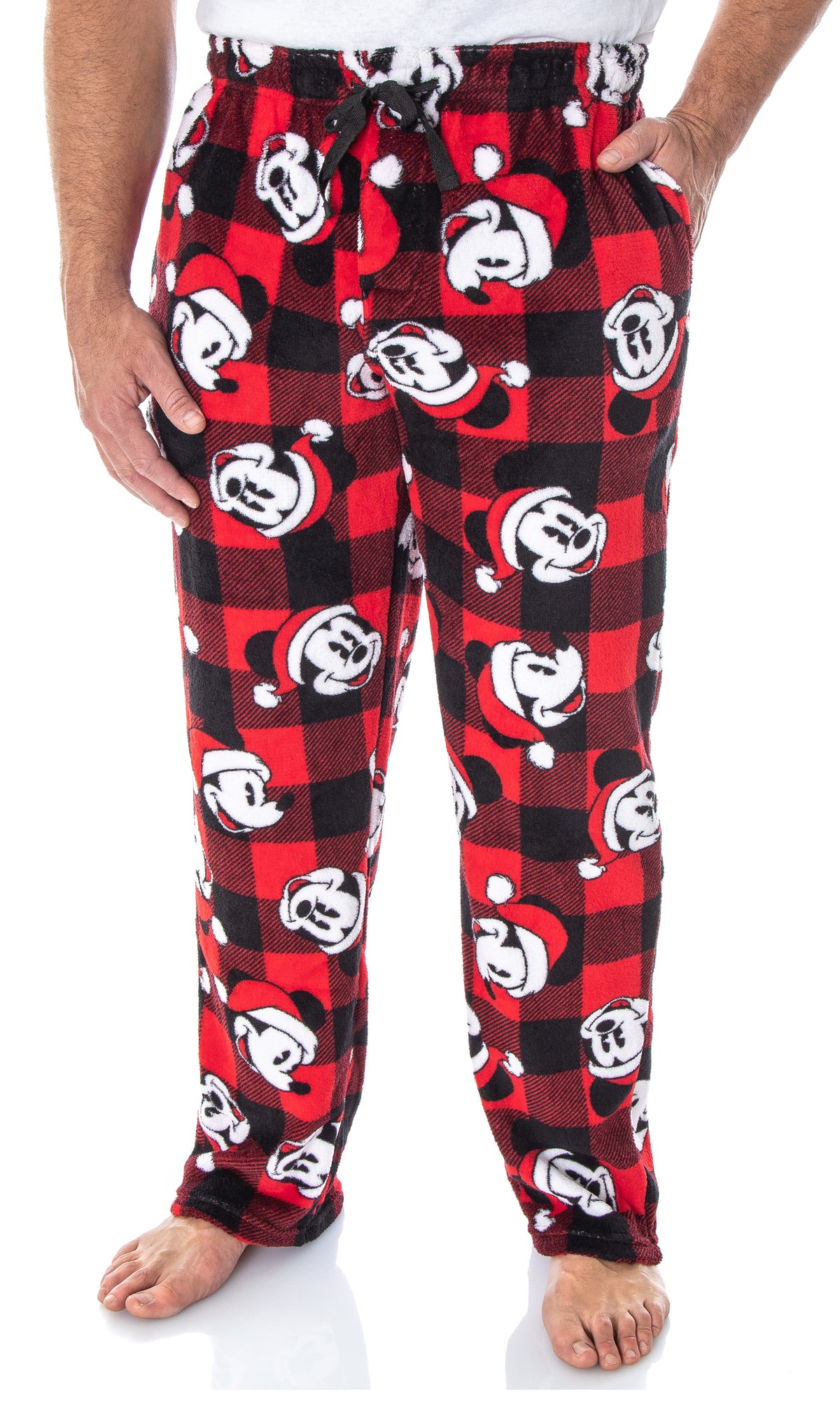Disney Mickey Mouse Mens Plaid Minky Plush Fleece Pajama Pants