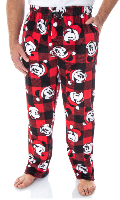 Disney Mickey Mouse Mens Plaid Minky Plush Fleece Pajama Pants