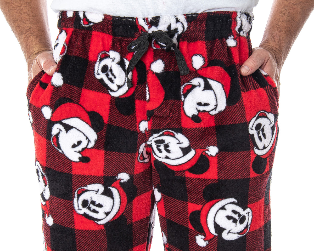 Disney Mickey Mouse Mens Plaid Minky Plush Fleece Pajama Pants