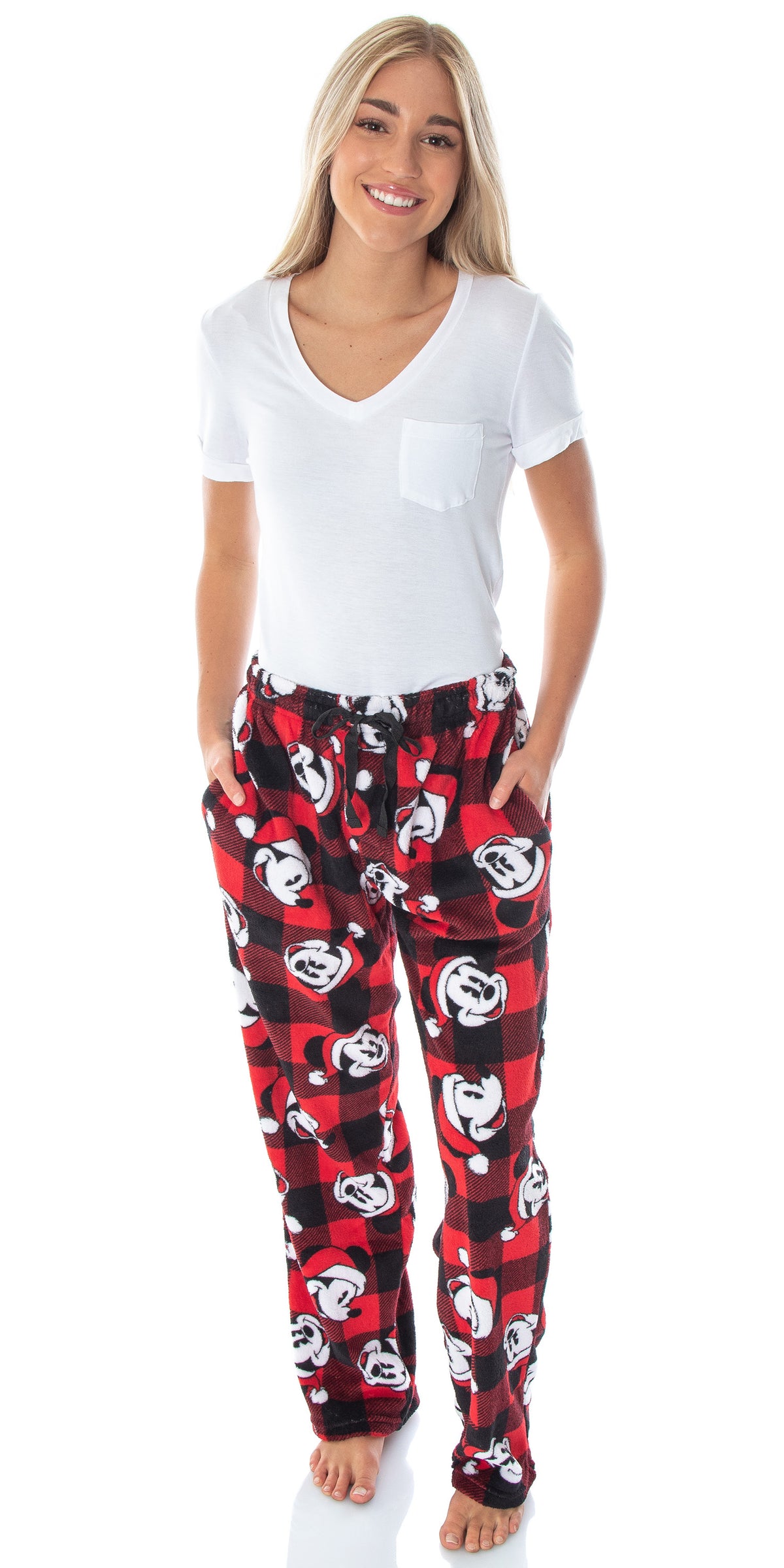 Disney Mickey Mouse Mens Plaid Minky Plush Fleece Pajama Pants