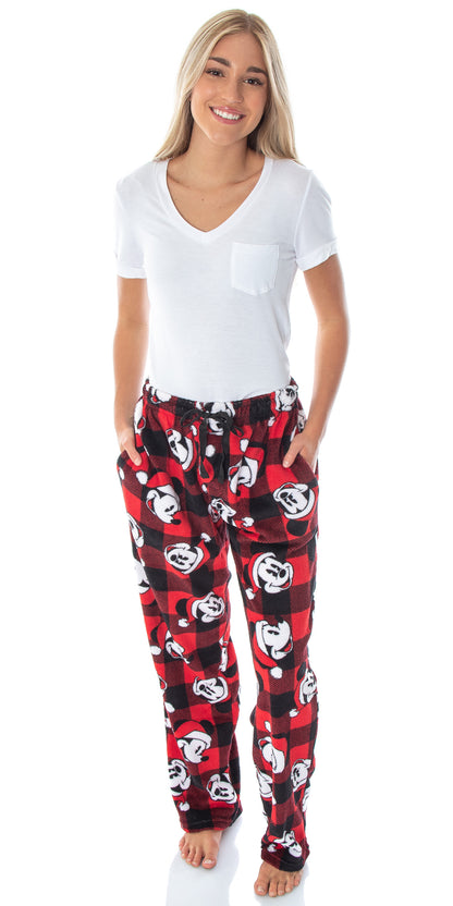 Disney Mickey Mouse Mens Plaid Minky Plush Fleece Pajama Pants