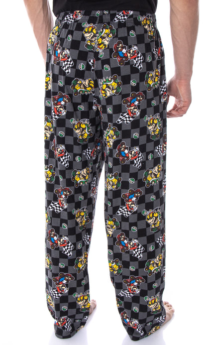 Nintendo Men's Mario Kart Checkered Flag Race Soft Touch Cotton Pajama Pants