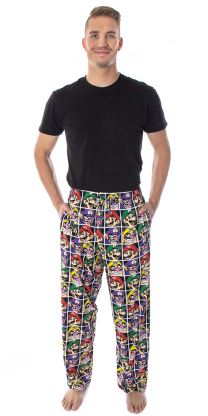 Nintendo Pajamas Men's Mario and Villains Men's Grid Pajama Pants