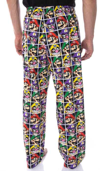 Nintendo Pajamas Men's Mario and Villains Men's Grid Pajama Pants