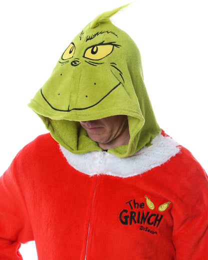 Unisex Adult The Grinch Santa Hooded Costume Union Suit One-Piece Pajama