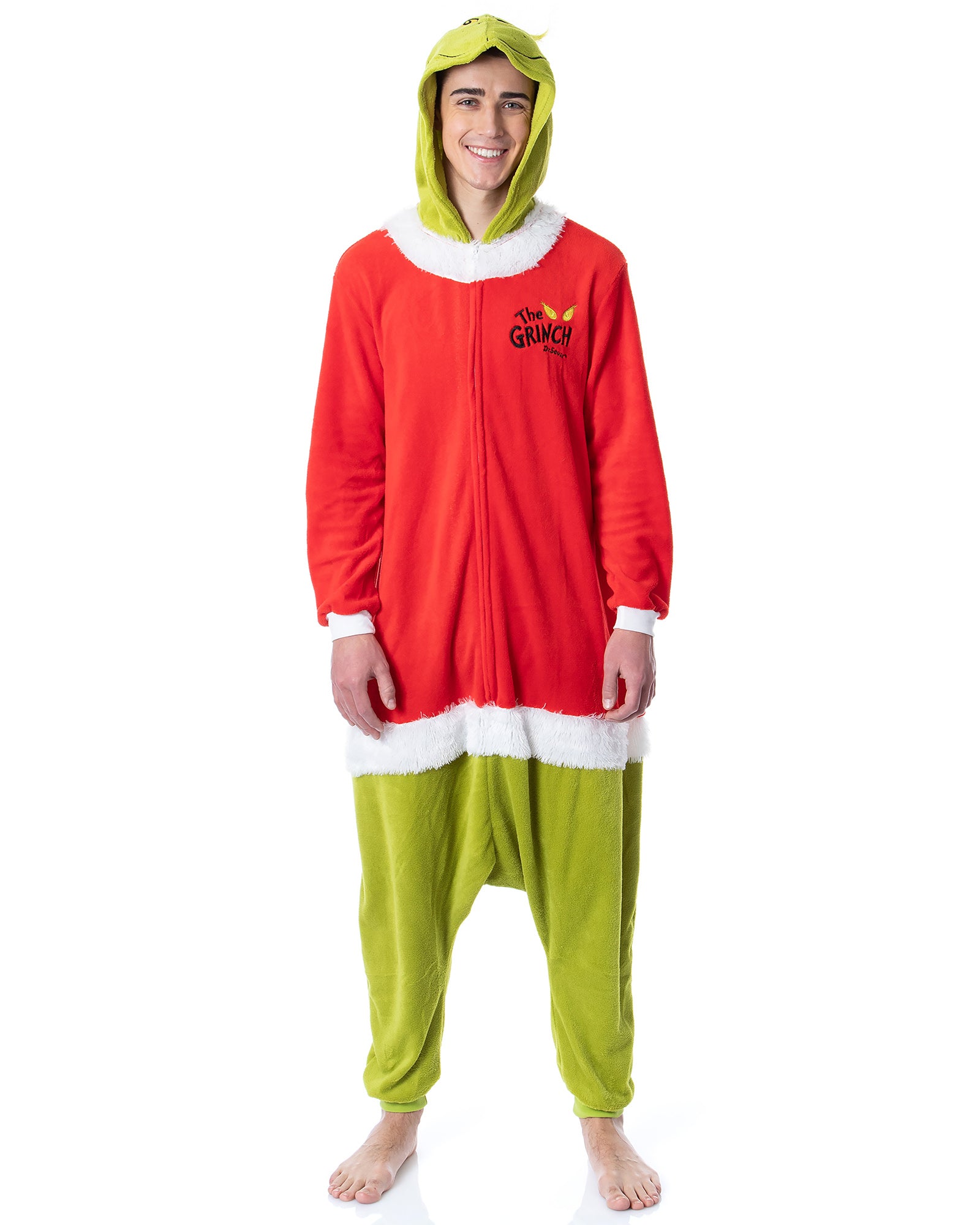 Unisex Adult The Grinch Santa Hooded Costume Union Suit One-Piece Pajama