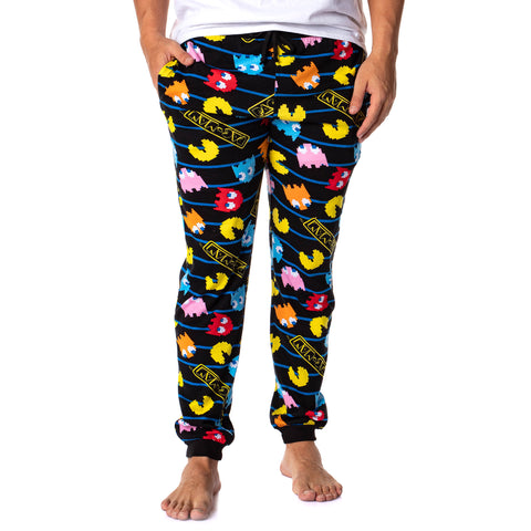 Pacman Men's Ghost Chase Allover Pattern Knit Jogger Pajama Pants