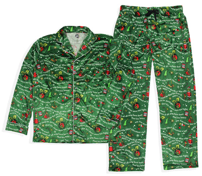 Dr. Seuss GRINCH Christmas Tossed Print Collar Sleep Pajama Set