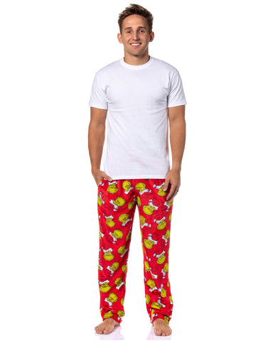 Dr. Seuss Men's GRINCH Santa Claus Super Minky Fleece Lounge Pajama Pants