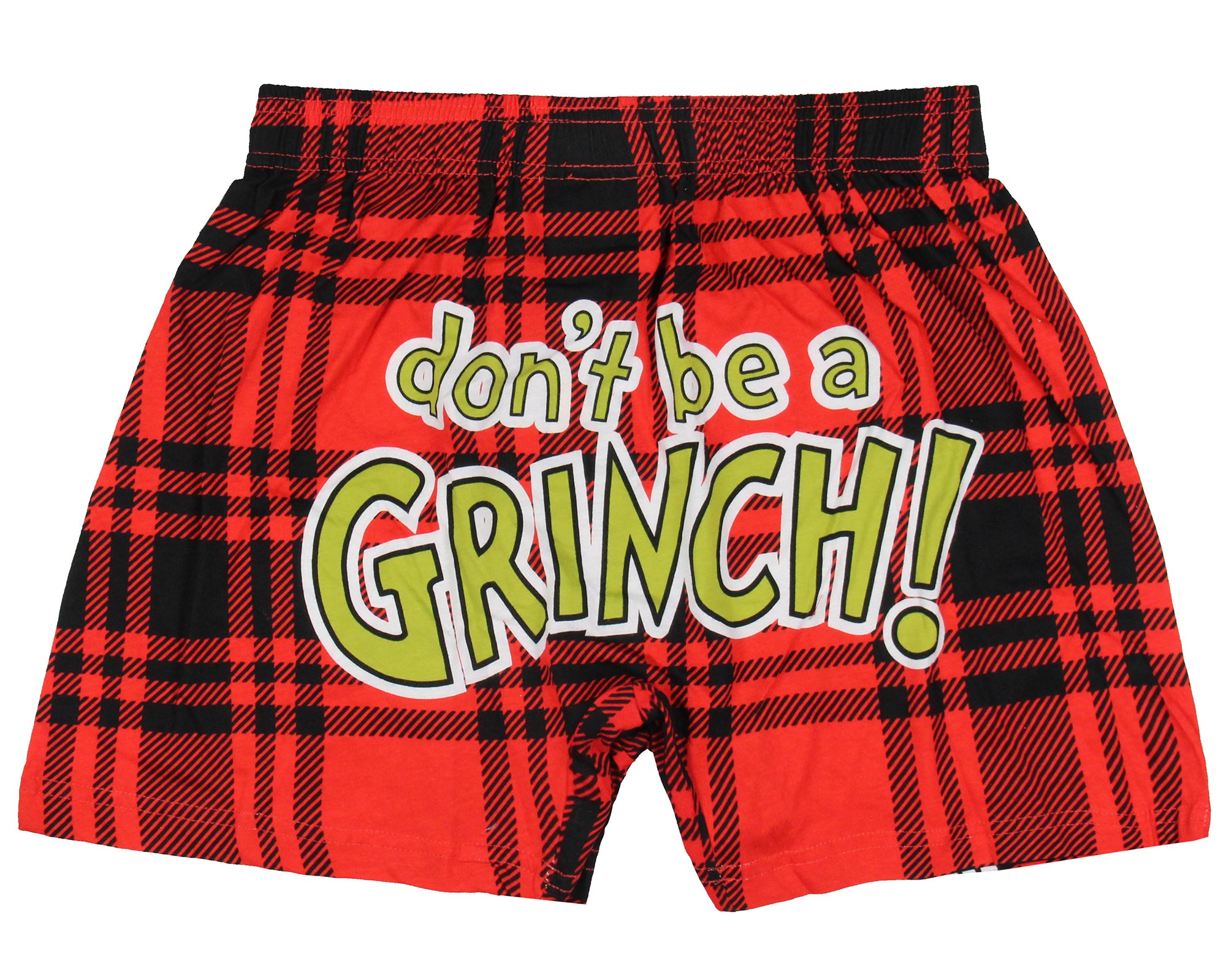 Dr. Seuss The Grinch Men's Don't Be A Grinch Plaid Boxers Underwear