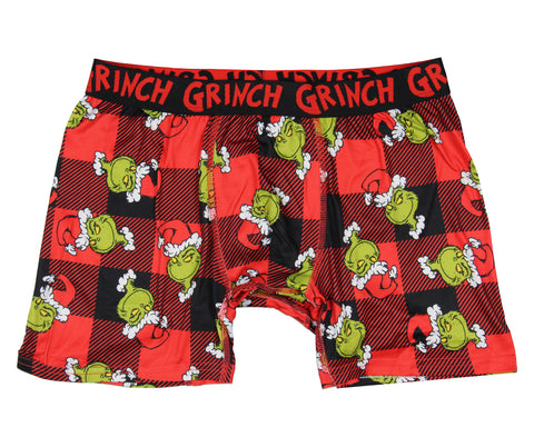 The Grinch Men's Grinch Santa AOP Buffalo Plaid Boxer Briefs Underwear