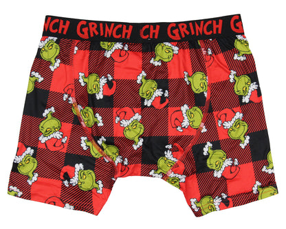 The Grinch Men's Grinch Santa AOP Buffalo Plaid Boxer Briefs Underwear
