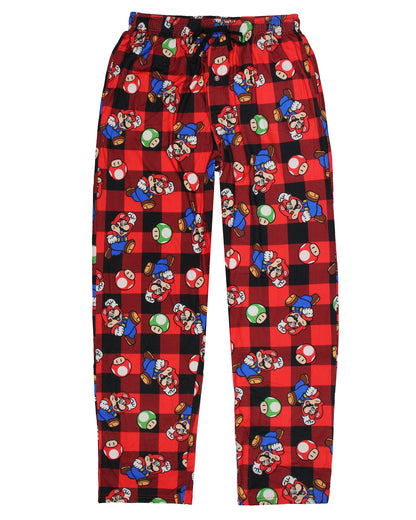 Super Mario Men's Buffalo Plaid Mario Power Up Lounge Sleep Pajama Pants