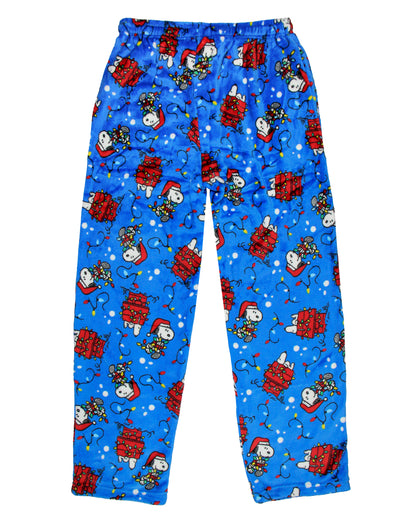 Peanuts Snoopy Doghouse Christmas Lights Plush Fleece Men's Pajama Pants