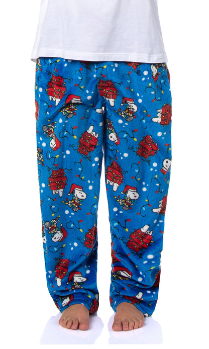 Peanuts Snoopy Doghouse Christmas Lights Plush Fleece Men's Pajama Pants