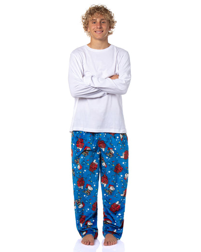 Peanuts Snoopy Doghouse Christmas Lights Plush Fleece Men's Pajama Pants