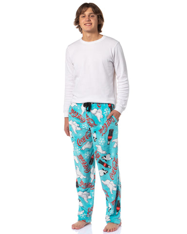 Coca-Cola Pajama Pants Coca-Cola AOP Coke Bottles Polar Bear Penguin Holiday Warm Plush Fleece Men's Pajama Pants