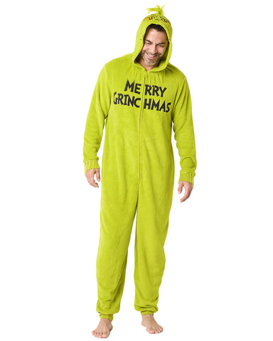 The Grinch Union Suit Men's Merry Grinchmas Zip Up Plush Hooded Loungewear