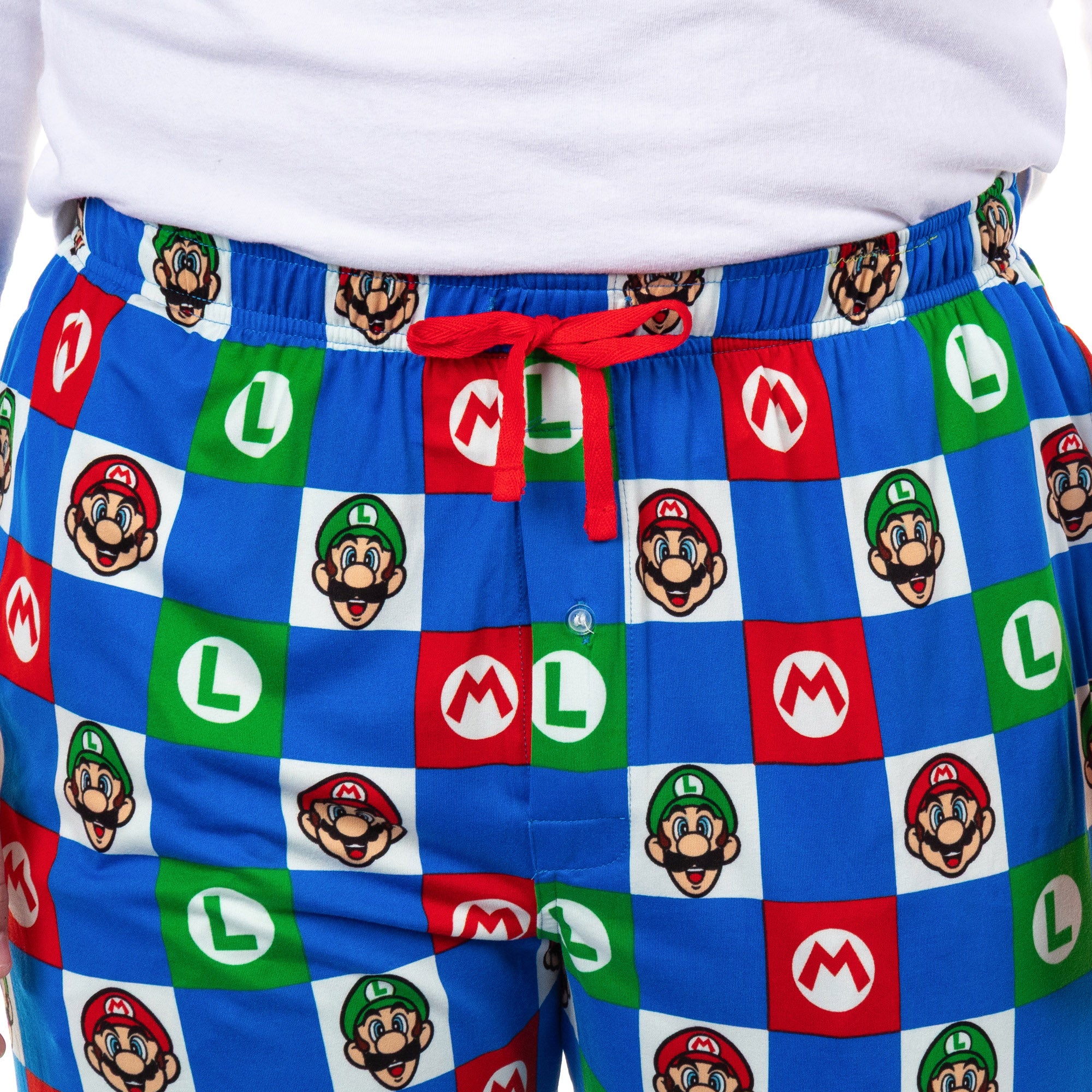 Super Mario Pajamas Men's Character Logo Checkered Lounge Sleep Pants