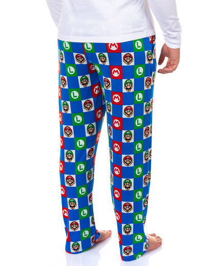 Super Mario Pajamas Men's Character Logo Checkered Lounge Sleep Pants