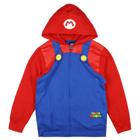 Super Mario Hoodie Boys Nintendo Long Sleeve Zip Up Hooded Sweatshirt (M)