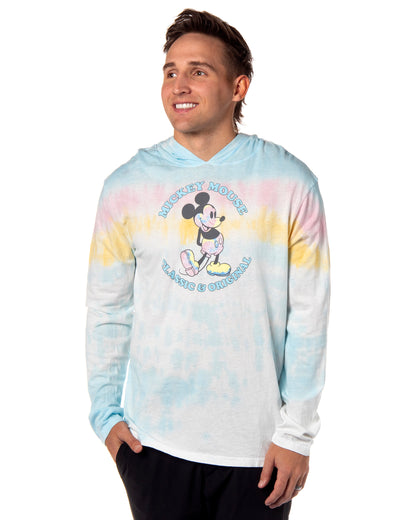 Disney Men's Mickey Mouse Classic Original Tie-Dye Long Sleeve Hooded Shirt Adult