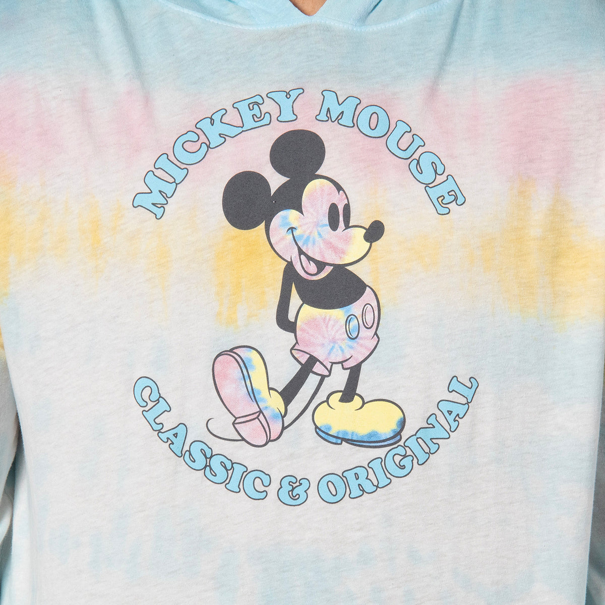 Disney Men's Mickey Mouse Classic Original Tie-Dye Long Sleeve Hooded Shirt Adult