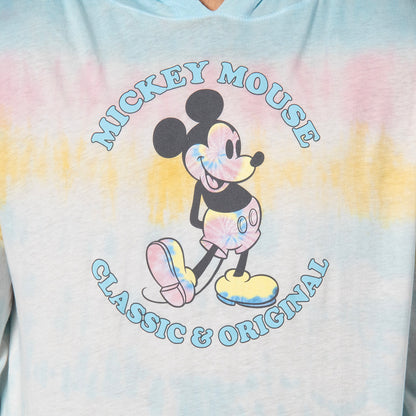 Disney Men's Mickey Mouse Classic Original Tie-Dye Long Sleeve Hooded Shirt Adult