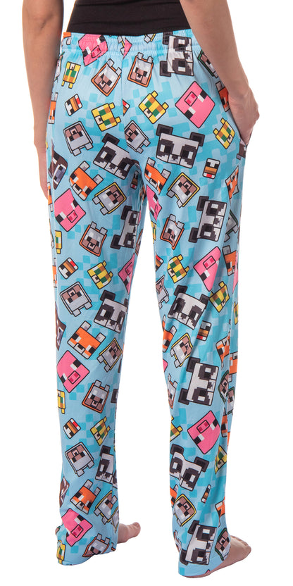 Minecraft Women's Chibi Animal Face Blocks AOP Pajama Lounge PJ Pants