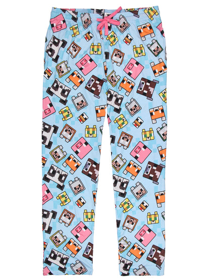 Minecraft Women's Chibi Animal Face Blocks AOP Pajama Lounge PJ Pants